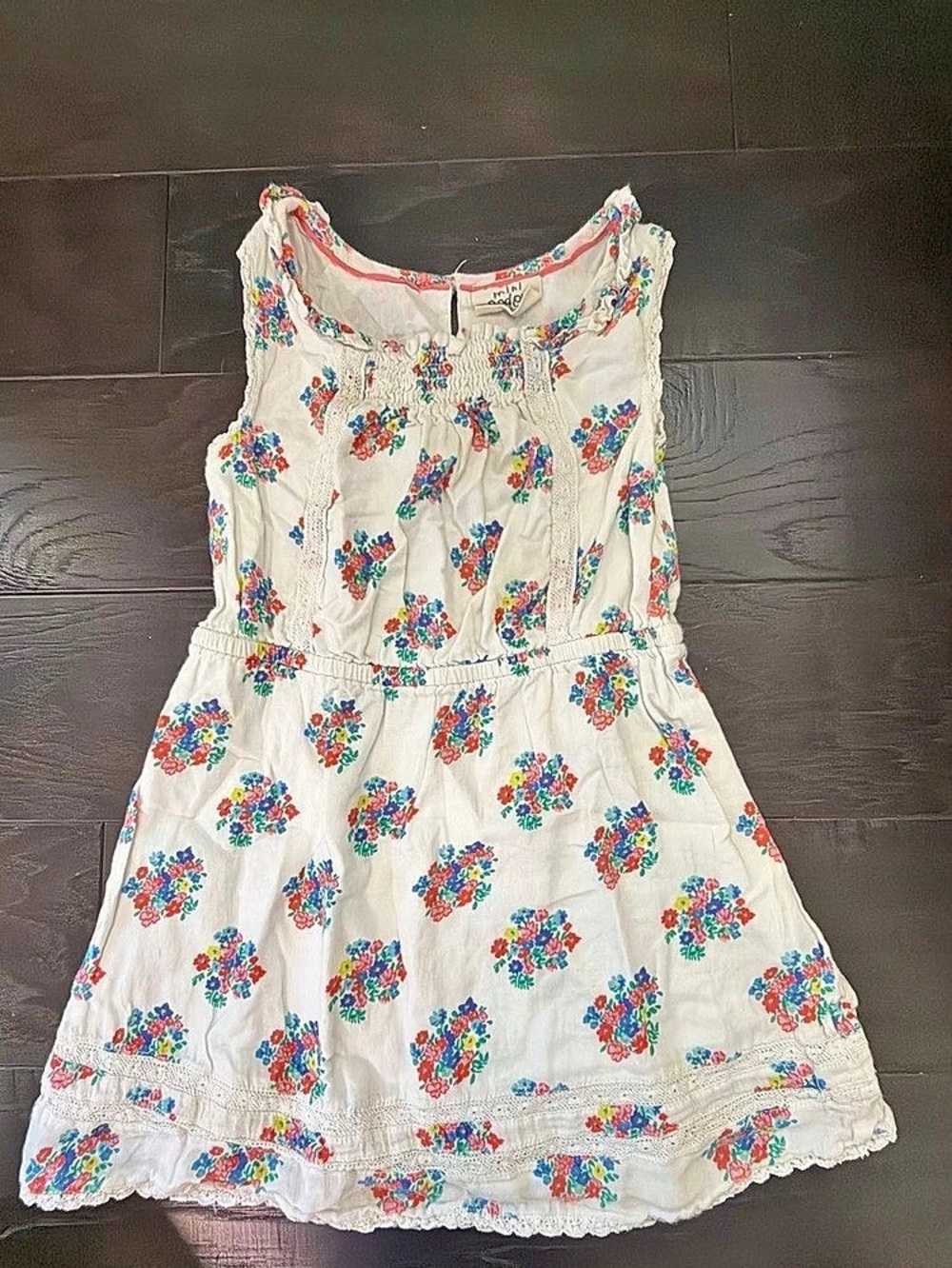 Mini Boden Floral Casual Dress White & Red Girls 4-5Y